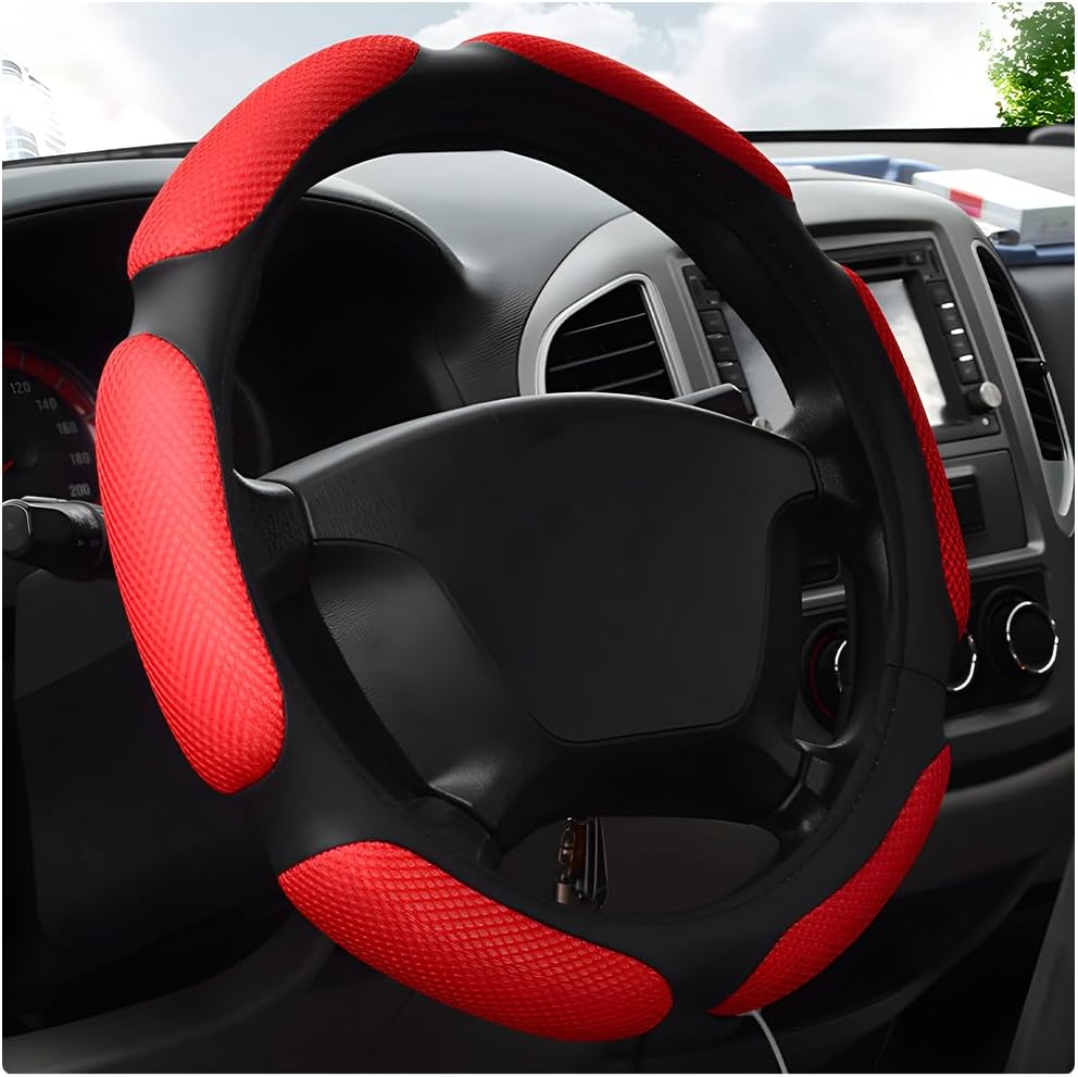 Car Steering Wheel Cover, 15" Anti-Slip Steering Wheel Protector Soft Hand Pad Cushion, Breathable Ice Silk Auto Wheel Wraps Comfy Grip All-Season Protector for Most Vehicles (Black)