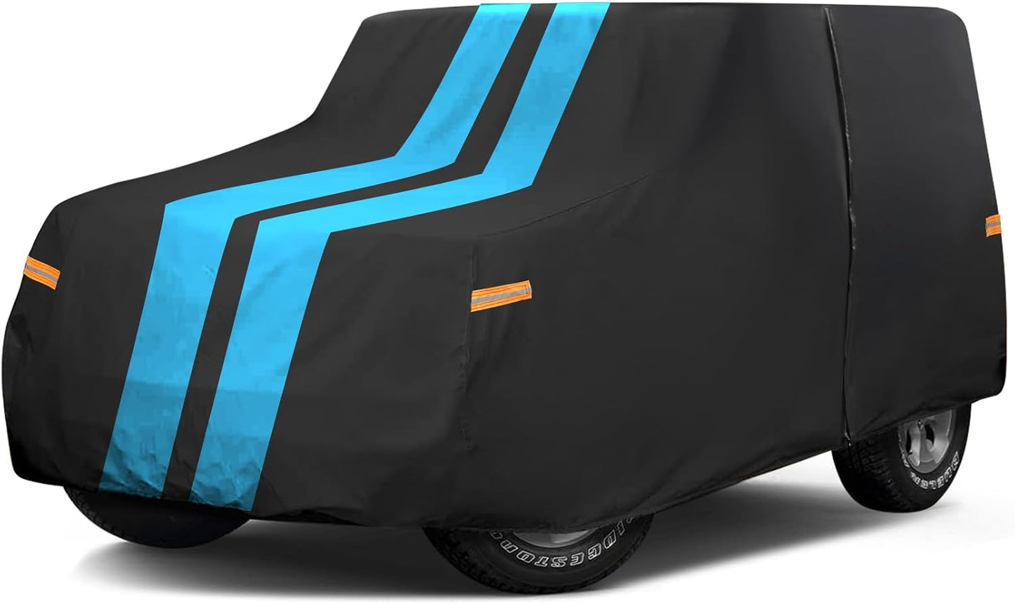 Sailnovo Car Cover Jeep Cover Waterproof 4 Door Fit for Jeep Wrangler 4 Doors 2006-2023 JK JL All Weather Sun Rain Snow Wind Hail Protection Outdoor with Door Zipper, Cotton Lining, Reflective Strip