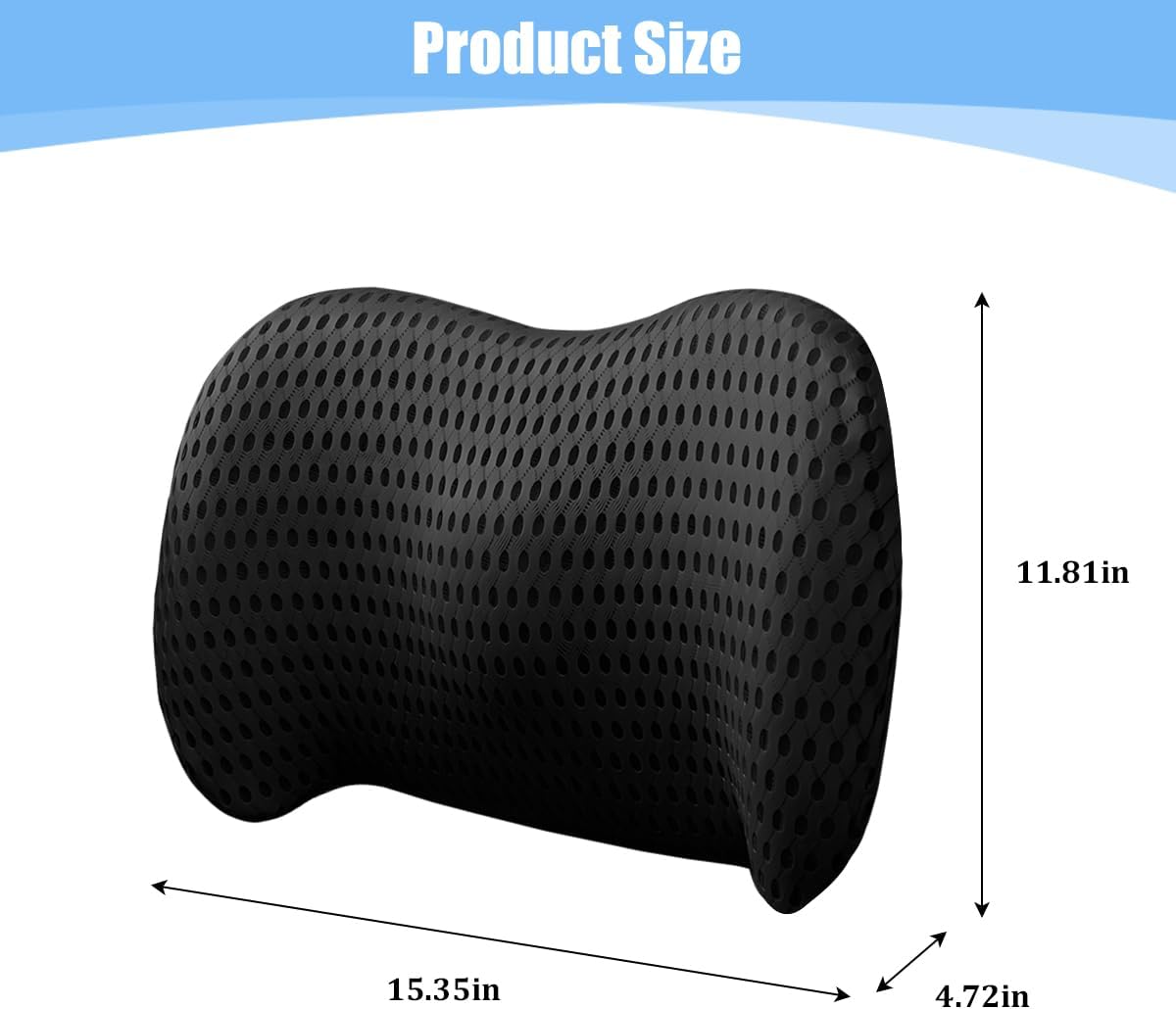 15.35 Inch Memory Foam Car Lumbar Support Pillow, Black