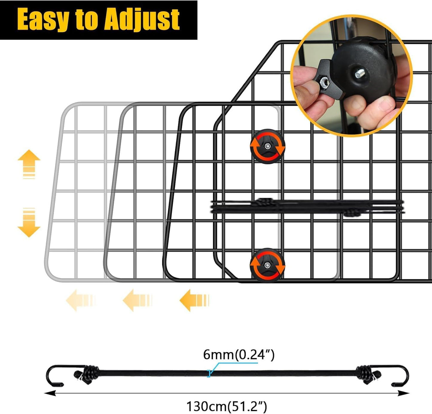 Gtongoko Dog Car Barrier for SUV, Heavy Duty Steel Wire Mesh Pet Divider for Vehicles Adjustable Universal Fit Dog Travel Barrier for Cars Trucks & SUVs, Cargo Area Safety Gate with Elastic Ropes