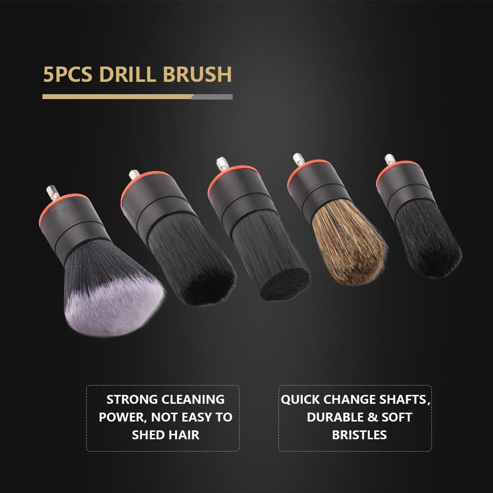 SPTA Drill Brush Attachment, 5 Pcs Mixed Hair Drill Brush Head Set, Auto Detail Set, Replacement Car Detail for Cleaning Interior or Exterior, Used on Electric, Electric Driver