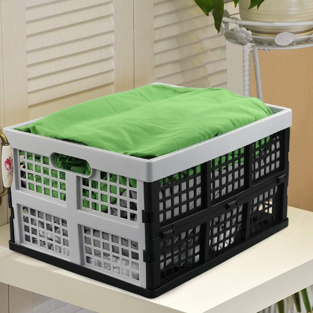 Hespama 35 Quart Folding Baskets, Plastic Collapsible Milk Crate, 2 Packs