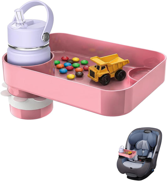 Car Seat Snack Tray for Kids Toddler Travel,Cup Holder Expander for Car,Toddler Travel & Road Trip Accessory for Mess-Free Snacking in The Car (Pink)