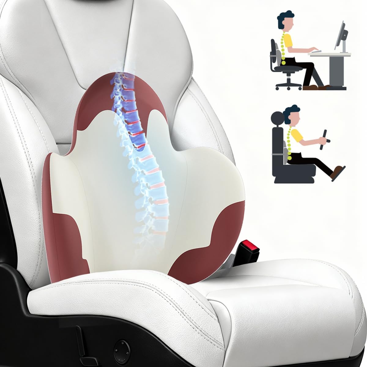 Lumbar Support Pillow for Office Chair, Gaming Chair, Car Driver Seat Back Cushion, Bed & Couch, Gifts for Friends and Parents,Ergonomic Back Support Pillow with Comfortable Memory Foam(Red/White)