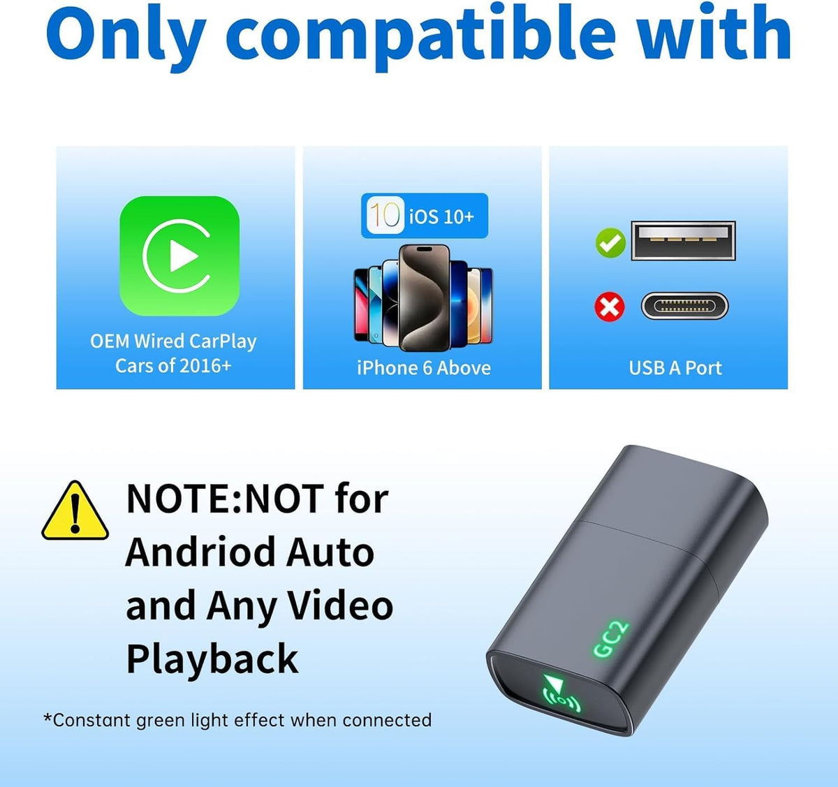 Wireless CarPlay Adapter for Apple iPhone 2026 Upgraded,Ultra-Low Lag,Stable Connection,Mini Car Play Wireless Adapter for Cars with Built-in Wired CarPlay for iPhone iOS 10+,USB A Black