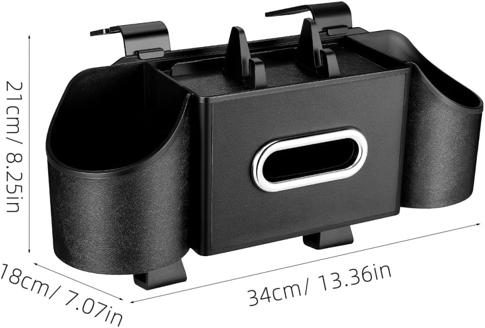 Ciieeo 4 in 1 Backseat Car Organizer with Cup Holder Tissue Box and Hooks Multifunctional Seat Back Storage Box for Road Trip Travel Accessories Universal Auto Headrest Holder