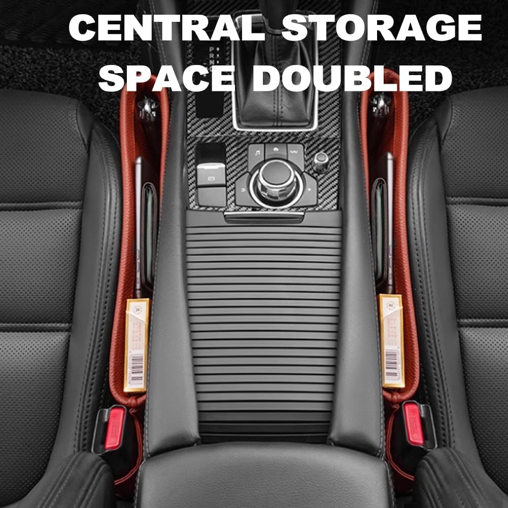 Tumecos Car Seat Pockets PU Leather Car Console Side Organizer Seat Catcher Holders Compatible with Phone Key Wallet Phone Sunglasses 2 Pack (Brown)