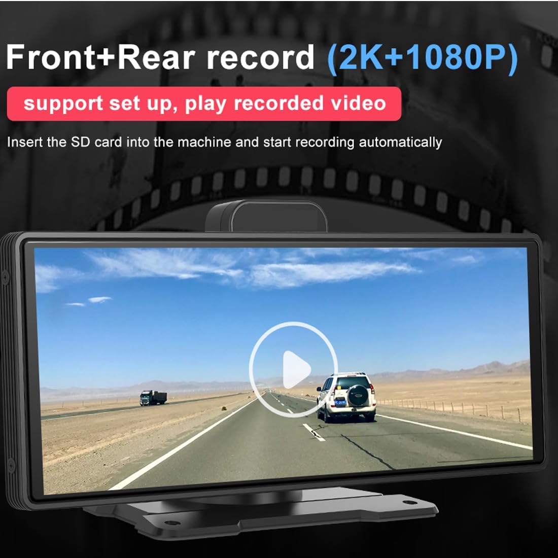 Portable Car Stereo Wireless Apple Carplay & Android Auto 10.26 Inch 2K DVR + 1080P Rear Camera Touchscreen Car Monitor Bluetooth Hands Free Call, Mirror Link/AUX/FM Transmitter for All Vehicle Truck
