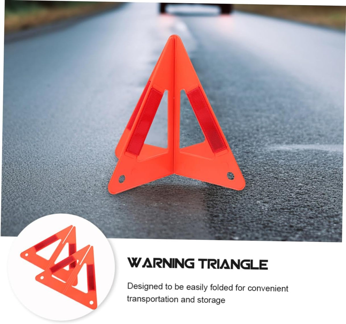3 Pack Reflective Triangle Warning Signs Portable Foldable Red Plastic