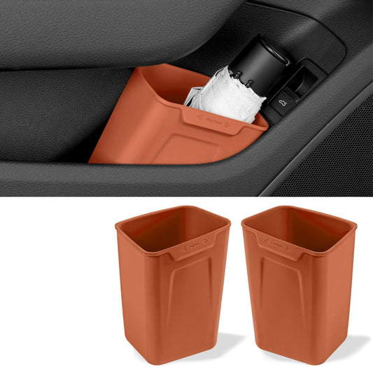 XmuxHai Car Interior Storage Box, Black Silicone Door Side Organizer with Umbrella Holder and Trash Can, Vehicle Accessory (Orange)