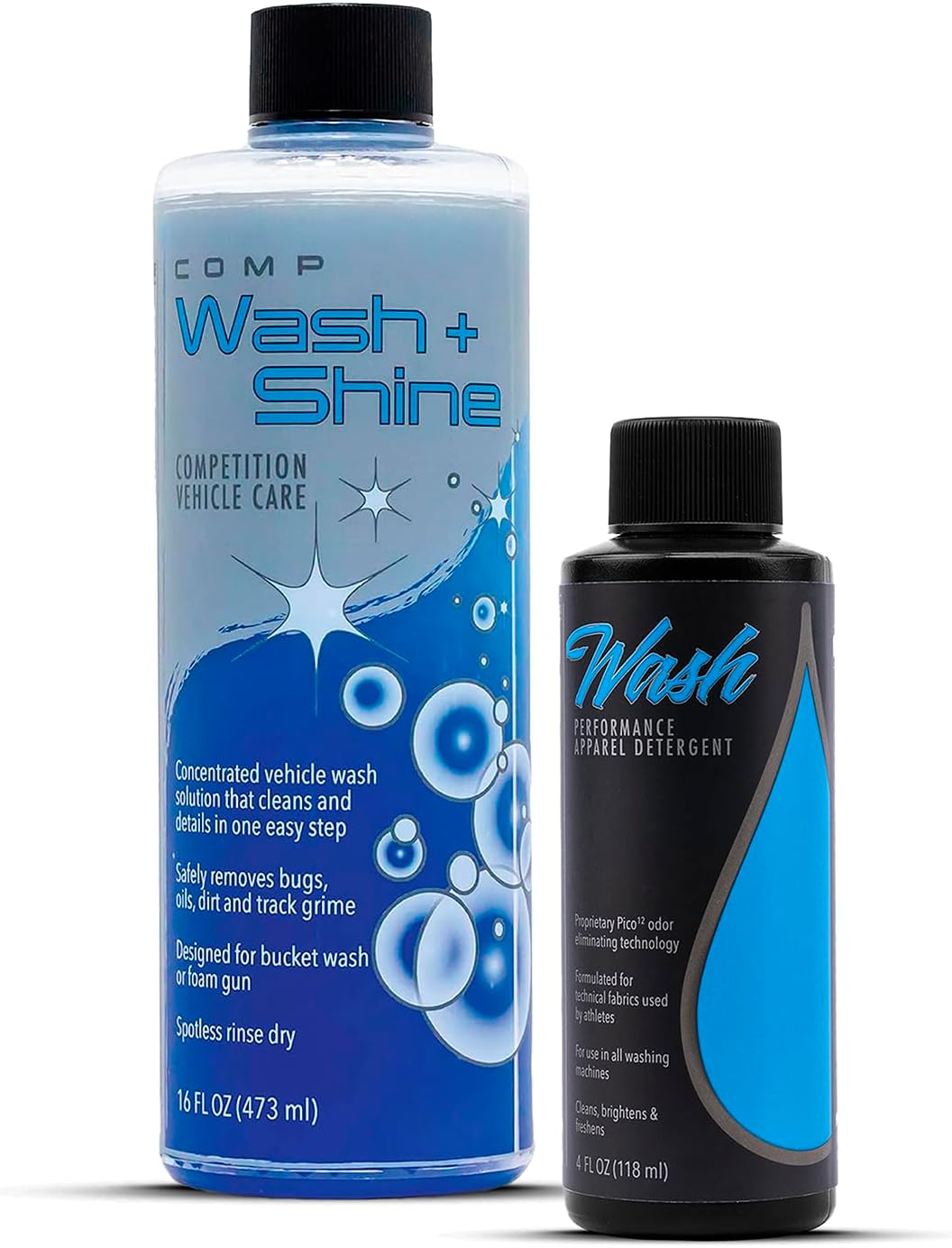 Molecule Wash Kit | Cleans Race Suits &amp; Auto Surfaces | Brightens Technical Fabrics, Removes Oil, Rubber &amp; Grime from Cars, Trucks &amp; Accessories – 4 oz Apparel Wash + 16 oz Wash+Shine Car Soap