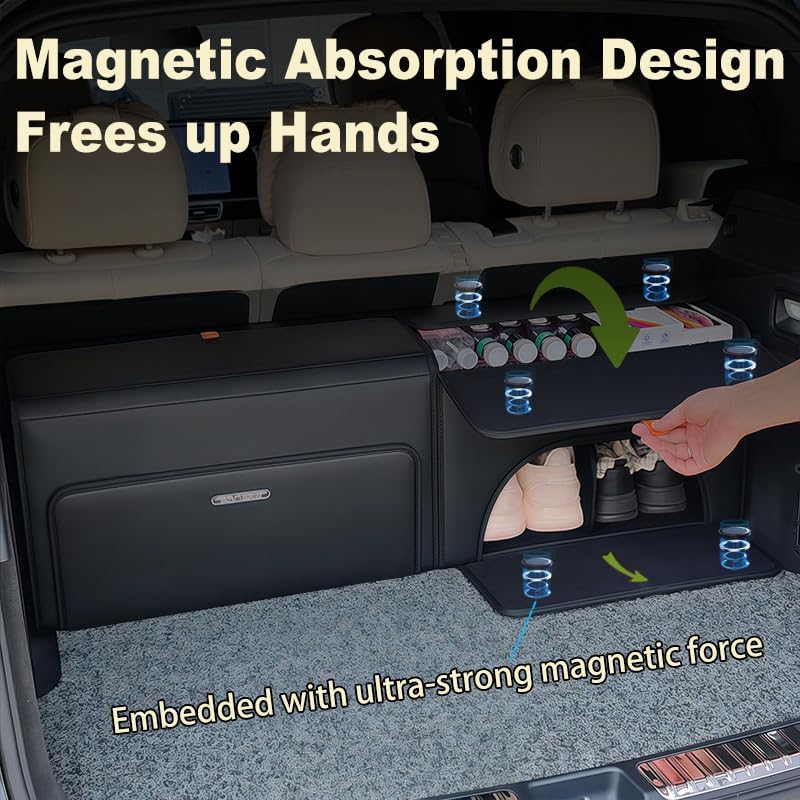 GMQ Double-Layer Car Trunk Organizer with Magnetic Lid for SUV, Truck, MPV