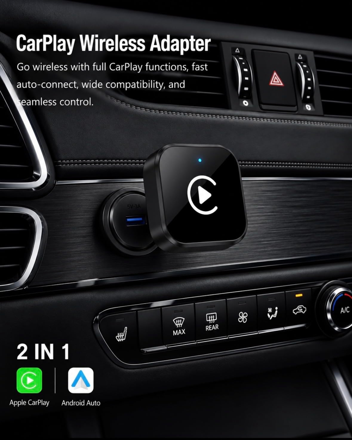 Wireless CarPlay & Android Auto Adapter, 2026 Plug & Play 2-in-1 USB/USB-C Car Dongle, Fast Bluetooth 5.4 & 5GHz WiFi Auto-Connect Wireless Converter for iPhone & Android (Dark Black)