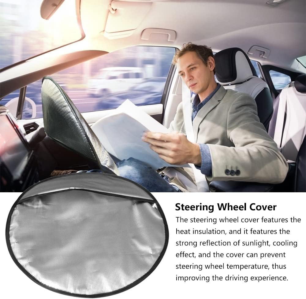 Steering Wheel Sun Shade Cover, Steering Wheel Sun Block Anti-Heat Aluminum Foil Steering Wheel Cover Steering Wheel Sun Heat Shield for SUV Truck Van