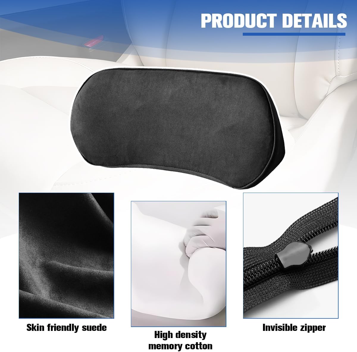 Car Lumbar Support Pillow, Memory Foam Suede Vehicle Back Support Cushion for Pain Relief, Breathable Automotive Interior Seat Lower Back Pillow, Universal for SUV Van Truck (Black)
