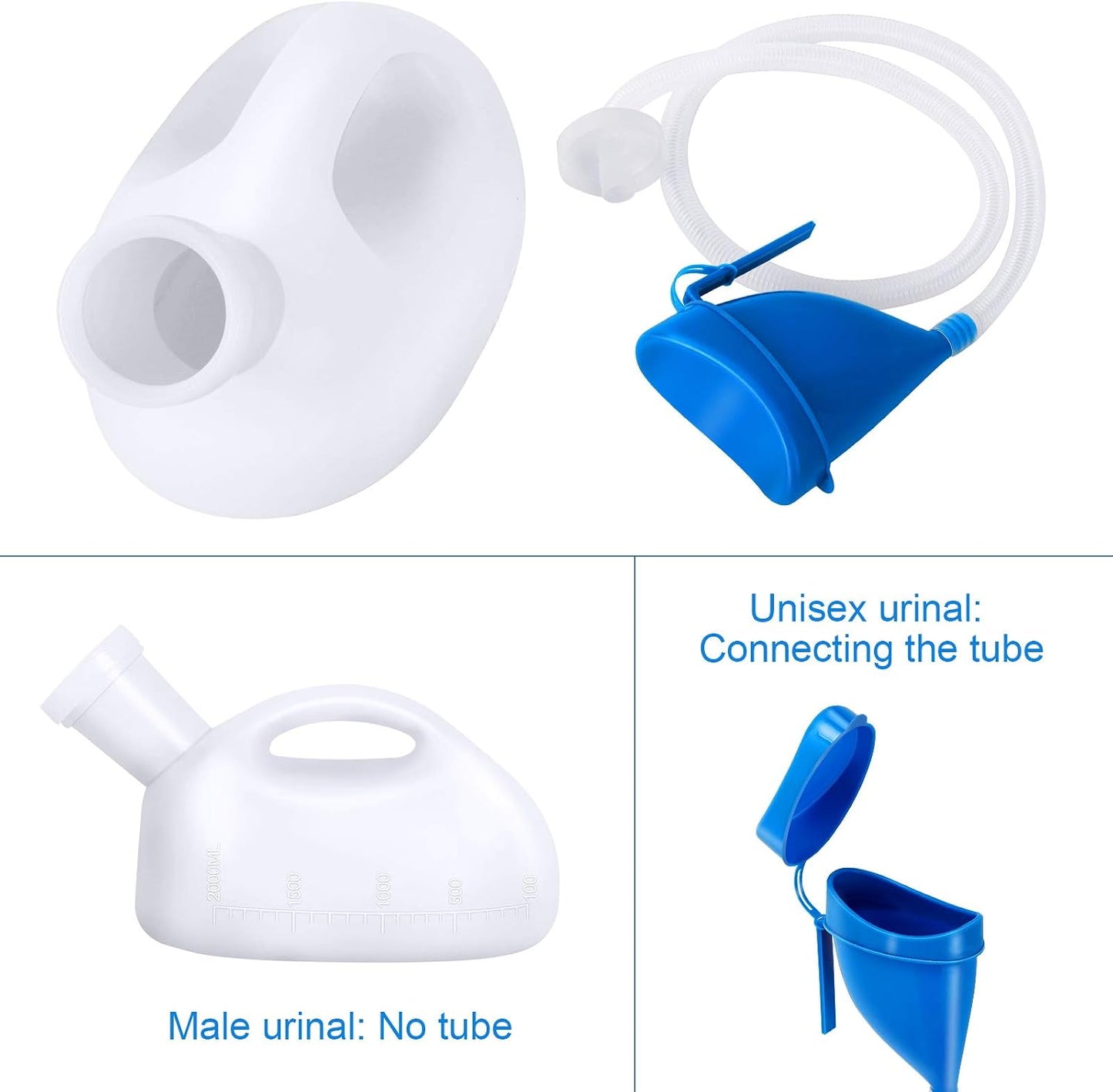 Unisex Potty with Lid and Funnel, Portable Pee Bottle for Men and Women, 2000ml Large Capacity Male Female Reusable Urinals, Emergency Urine Collection for Hospital Home Camping Car Travel
