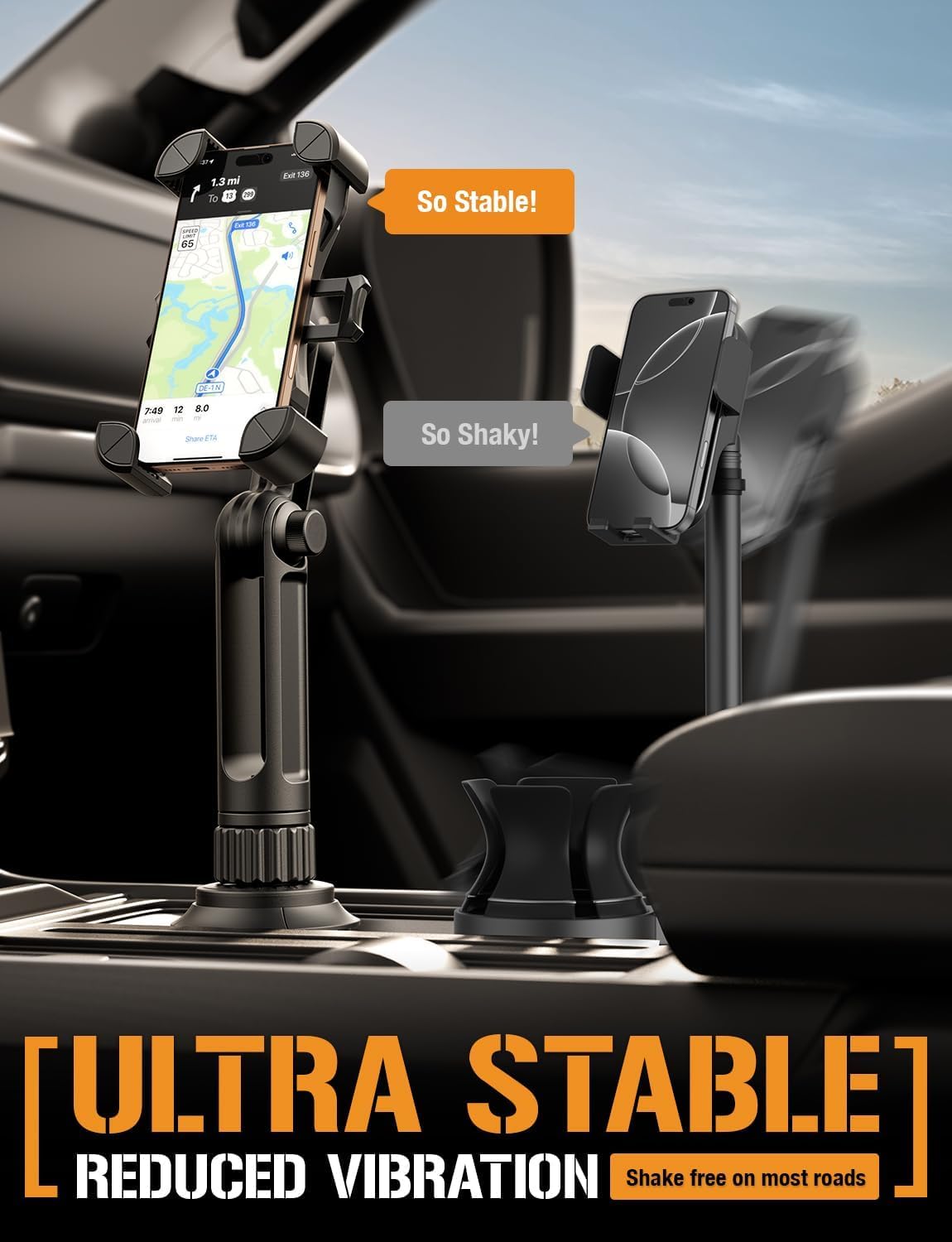 ToughTested Cup Holder Phone Mount, Heavy Duty Boom Arm, Adjustable Grip