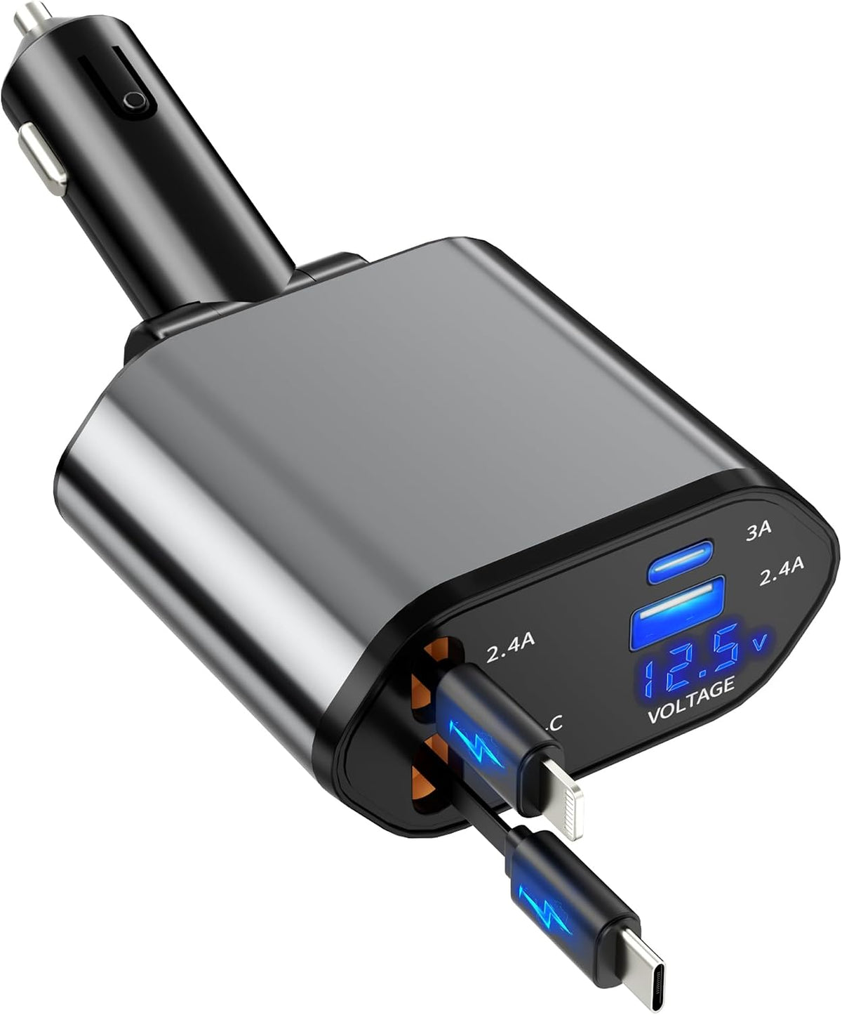 Retractable Car Charger, 4 in 1 Fast Charging Car Charger