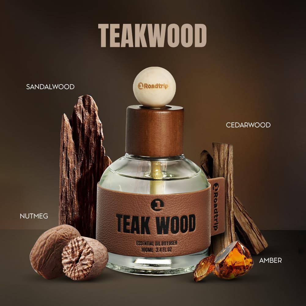 Car Air Freshener - Long Lasting Essential Oil Diffuser - Aromatherapy Accessories for Men & Women -Teakwood Car Scent Diffuser 3.38 FL OZ/100ML
