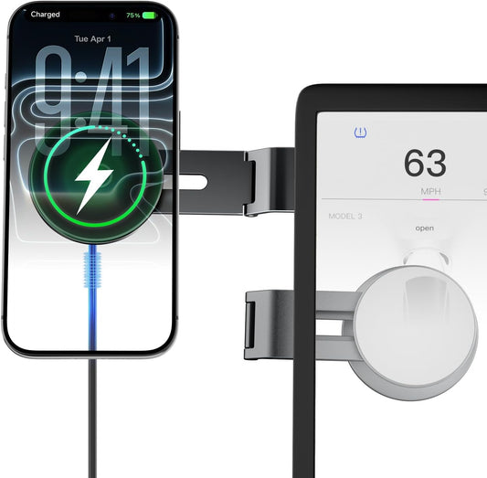 15W Charging Phone Mount for Tesla Model 3/Y, Magnetic Car Metal Holder