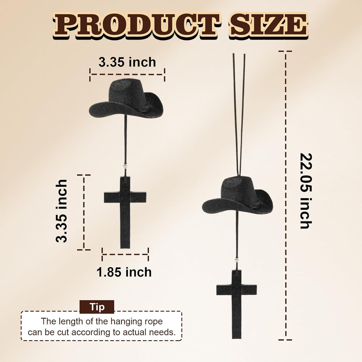 Rislobx Cowboy Hat Car Charm, Cowboy Hat for Car Mirror Hanging with Cross, Country Car Hanging Pendant, Cute Rear View Mirror Hanger Decor for Women, Universal Auto Interior Accessories (Black)