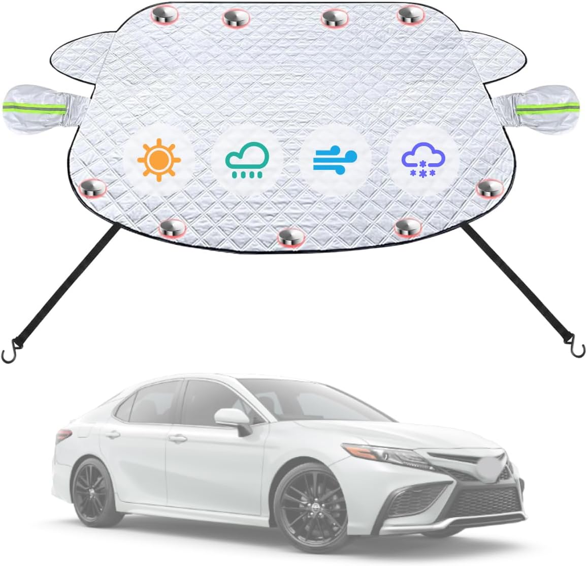 Car Windshield Cover Compatible with Toyota Camry 2025-2016 Custom Fit LE XSE XLE Hybrid SE Sedan New Upgraded Magnetic Windproof Sunshade Cover 4-Layer Protection Ice, UV,Frost Wiper &amp; Mirror Covers