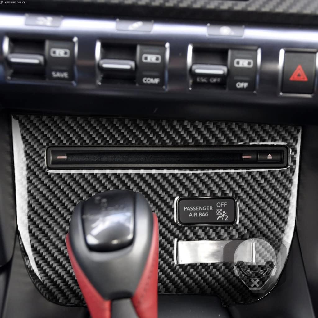 Carbon Fiber Car CD Player Control Panel Bluetooth Multimedia Audio Player FM Transmitter Decoration Decads Car Accessories Compatible with Nissan GTR R35 2008-2016 Black Type-A