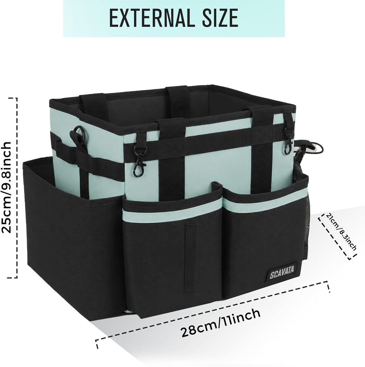 SCAVATA Compact Wearable Cleaning Caddy, Small Cleaning Supplies Organizer with Handle & Shoulder Straps for Housekeepers, Under Sink & Car Cleaning Tool Organizers Bag, Baby Blue