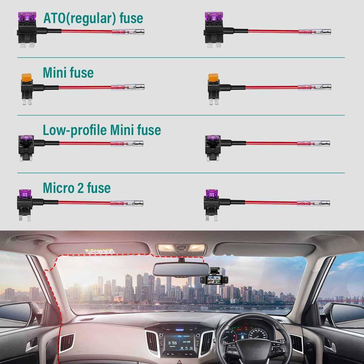 Dash Cam Hard Wire Kit for IIWEY N5/N5 PRO/N6/N7/C3 PRO/C4 PRO/Q7/N9 Model, 4 Meter Dashboard Camera Car Charger Cable Kit, 12V- 24V to 5V,3A Power Adapter with LP/Mini/ATO/Micro2 Fuse for Dash Cam