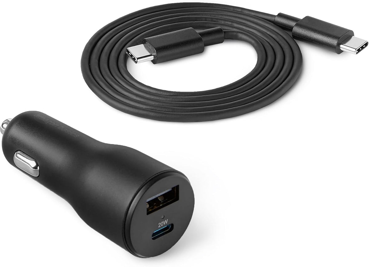 Amazon Basics USB-C Car Charger, 60W Fast Charging Automobile Cell Phone Adapter, Triple-Port (30W USB-C +30W Coiled USB-C Cable +18W USB-A), Compatible With iPhone, Samsung, iPad & MacBook Air, Black