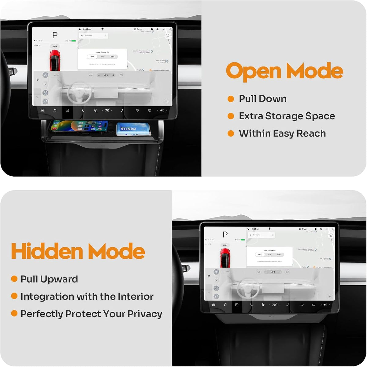 Canvcle Under Screen Storage Box for 2016-2026 Tesla Model Y/3 Accessories
