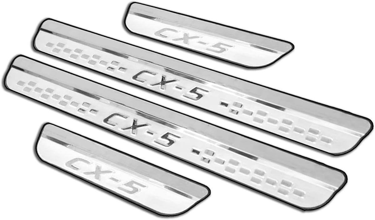Steel Chrome Door Sill Protector for Mazda CX-5 2013-2025, Honeycomb-Pattern Accessories Plates Cover Auto Interior Accessory Kick Panels Trim Guard