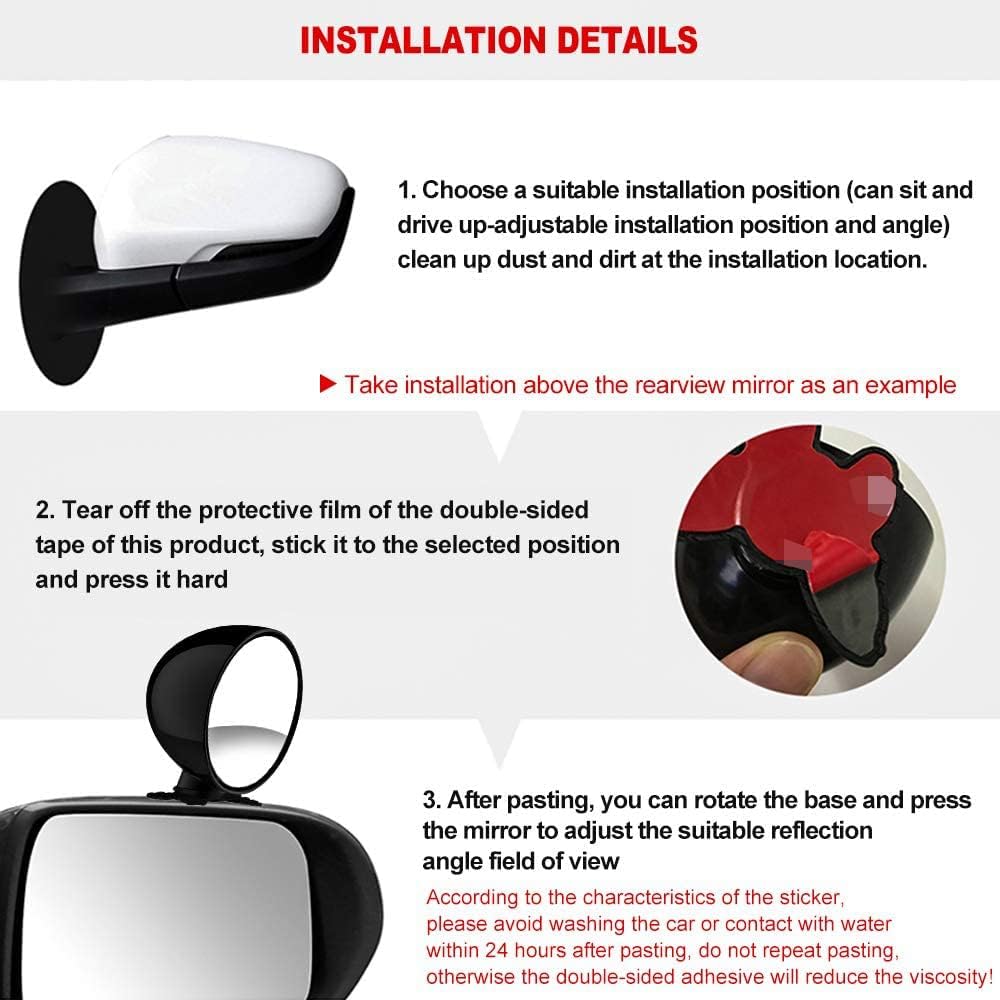 Biqing Blind Spot Mirrors, Universal Car Accessories, 360 Adjustable, Convex, Black, 2.75 Inch, Rear View Mirror, Auto Auxiliary Mirror, 1PC