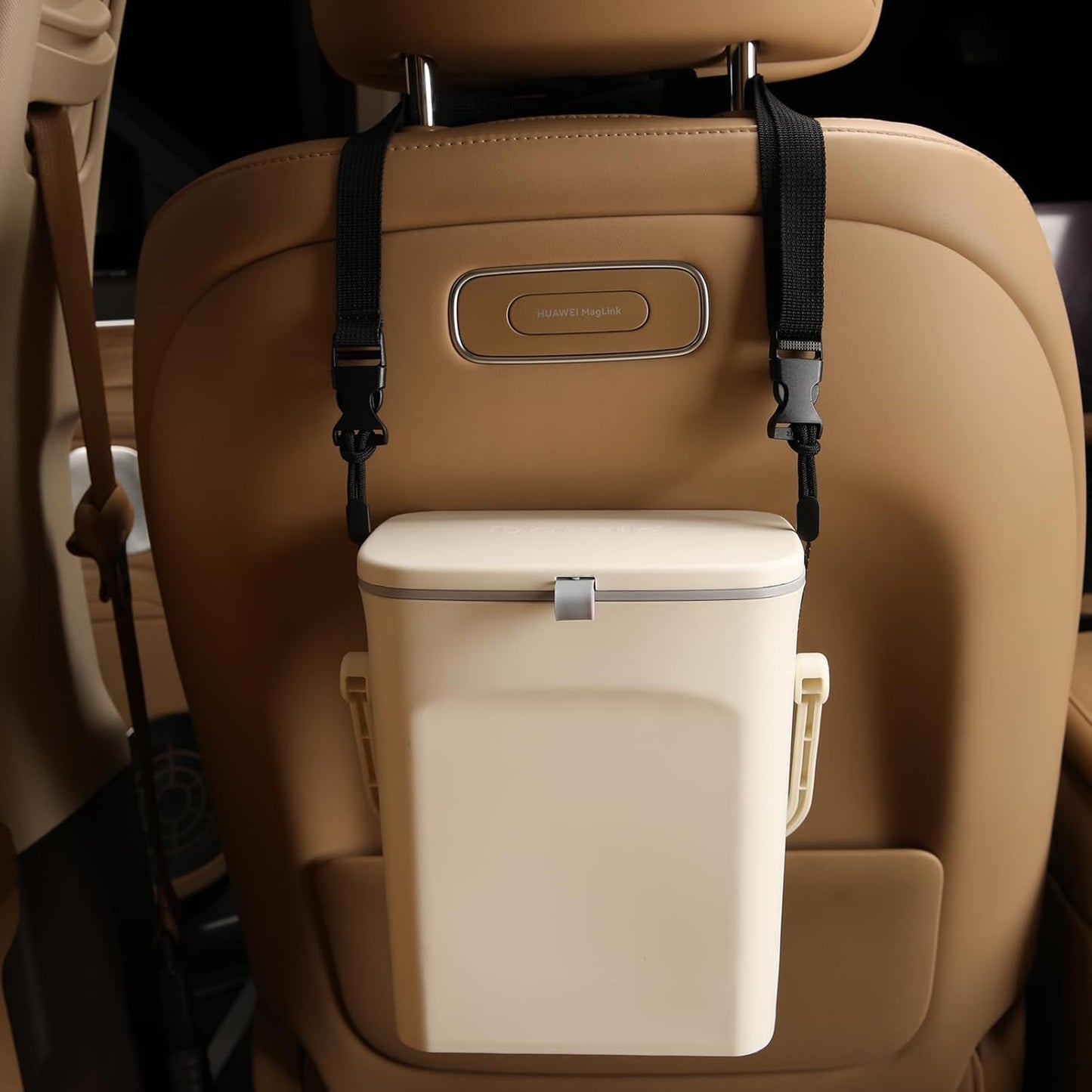 Leakproof Car Trash Can with Lid, Hanging Garbage Bin for Sedan SUV Truck | Leakproof lining, lid blocks odors; hangs off headrest—easy to empty & wipe clean,Easy to Use