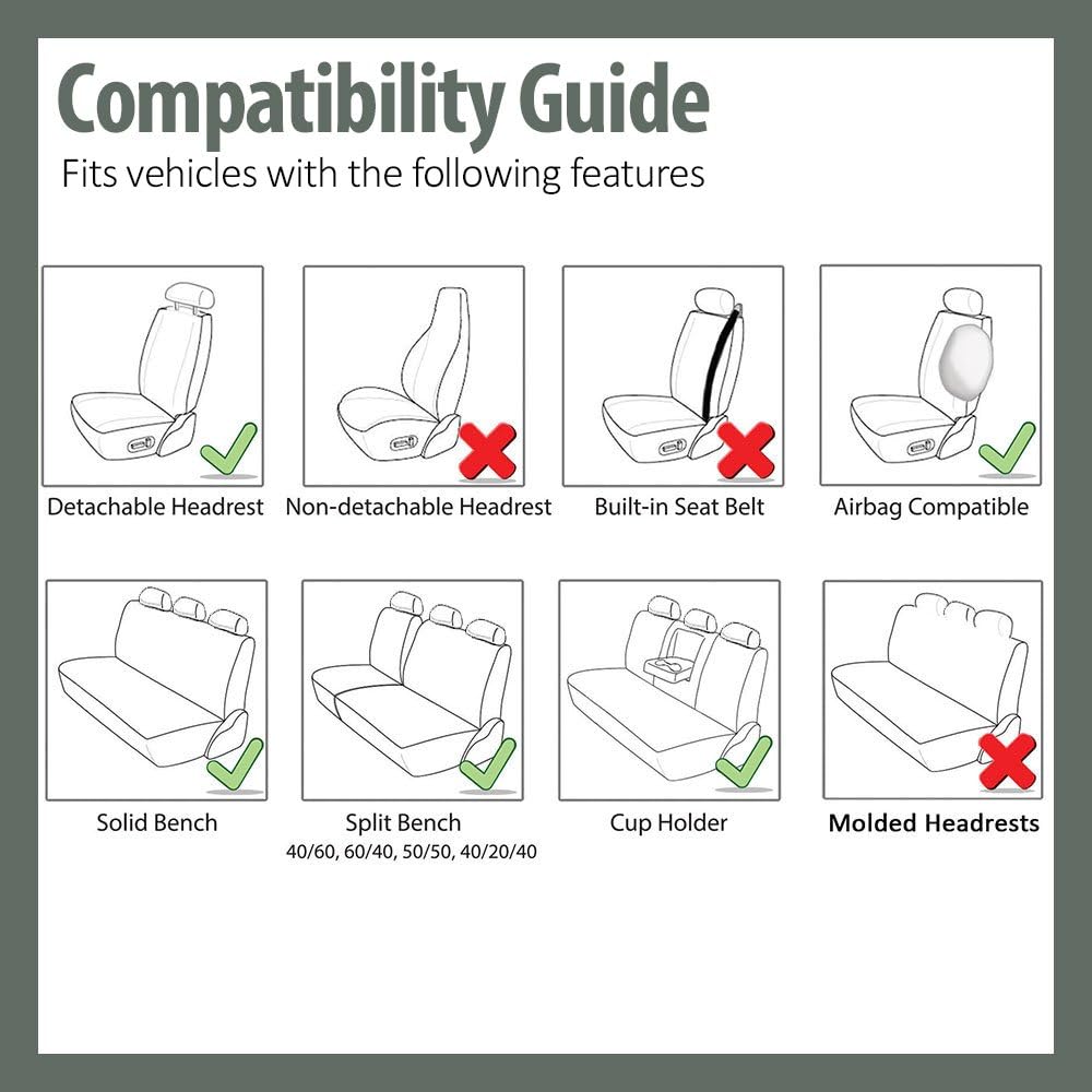 FH Group Front Set Cloth Car Seat Covers for Low Back Car Seats with Removable Headrest, Universal Fit, Airbag Compatible Seat Cover for SUV, Sedan, Van, Green