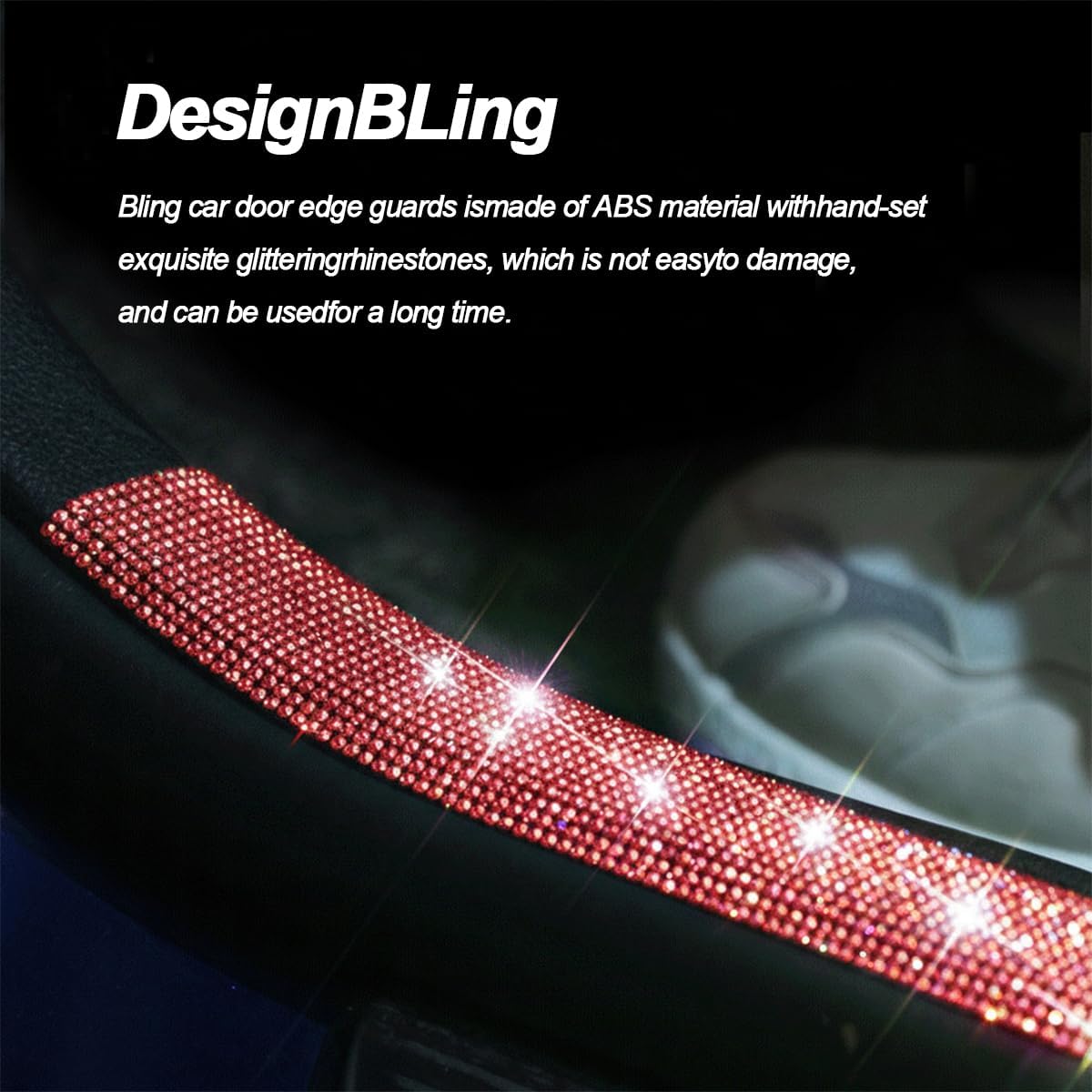2PCS Bling Car Door Sill Protector, Shiny Crystal Rhinestone Door Edge Entry Guard Cover Strip, Sparkling Anti-Collision Auto Threshold Bumper Scuff Sticker, Universal for Vehicles (Red)