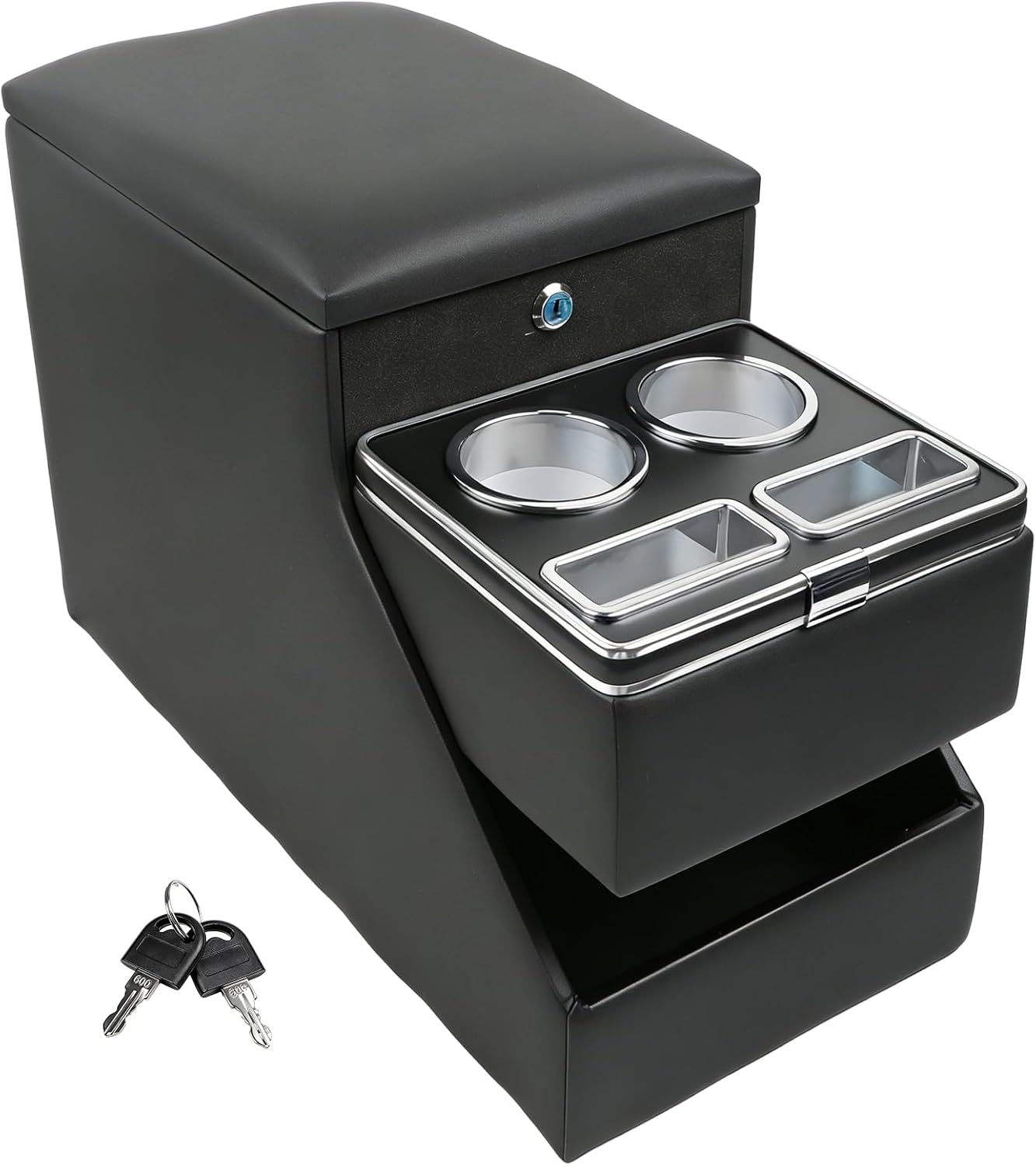 Center Console Organizer for Minivans, SUVs &amp; Middle Van Seats - Floor-Mounted Lockable Storage Box with Dual Cup Holders, Ideal for Vehicle Interior