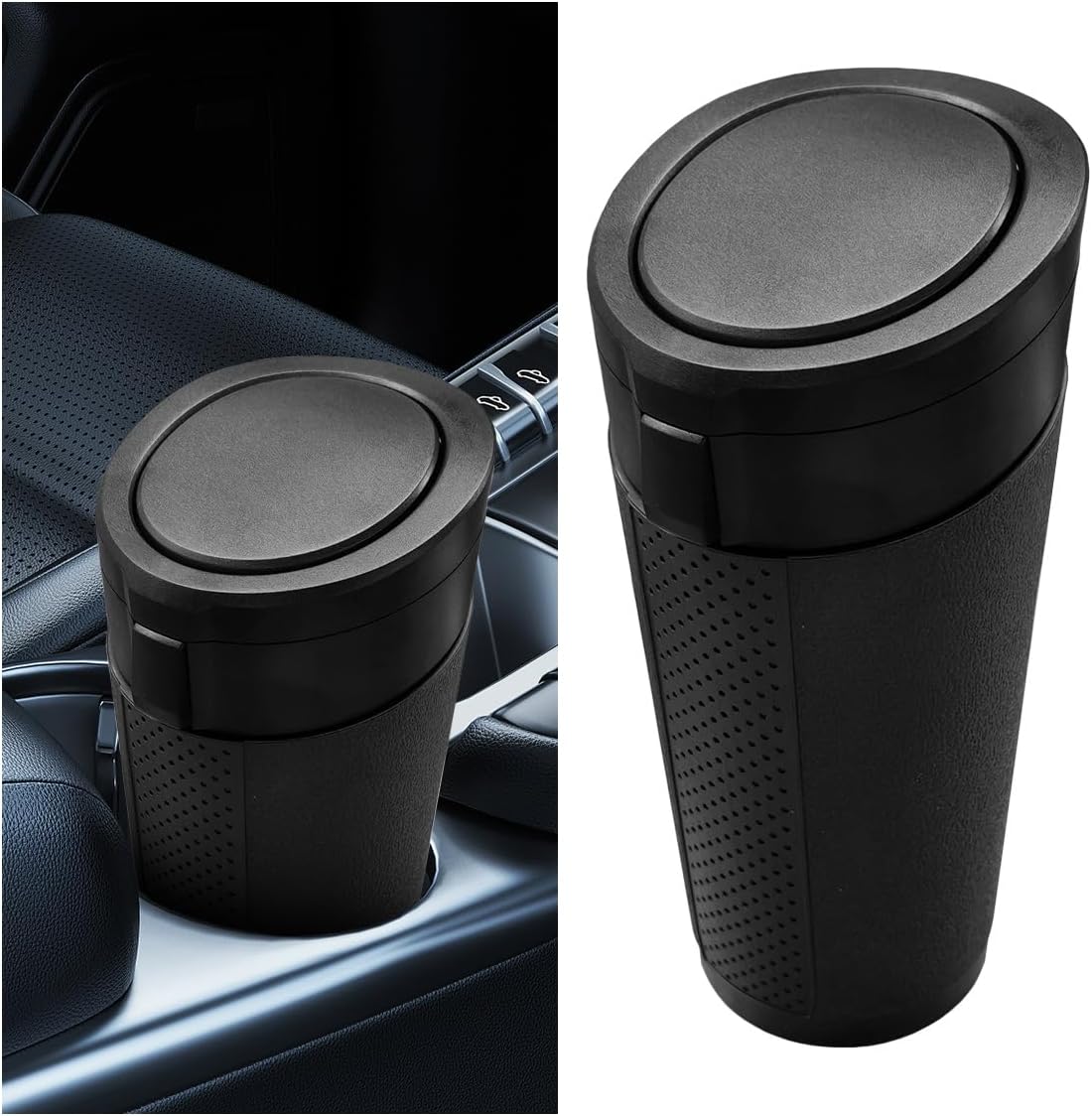 Car Trash Can Bin with Lid, Leakproof Automotive Side Door Garbage Can, Mini Vehicle Cup Holder Trash Bin, Portable Auto Organizers & Storage Accessories for Car, Home, Office (2PCS/Black)