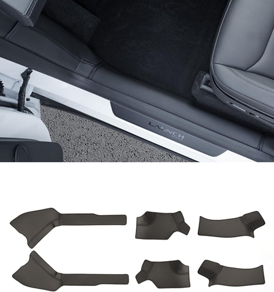 Model Y Juniper Door Sill Protector, 5 Seater Leather Fabric Door Sill Protector Model Y, Front and Rear Door Plus B Pillow Full Protection Door Entry Guards Accessories Set of 6
