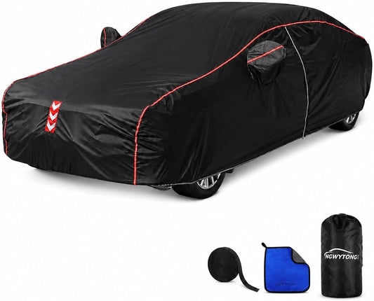 Car Cover Waterproof All Weather, 8-Point Fastening for Sedans 186-193 in | 8-Point Fastening, 120s Quick Setup, 600D Oxford Fabric, All-Weather Protection
