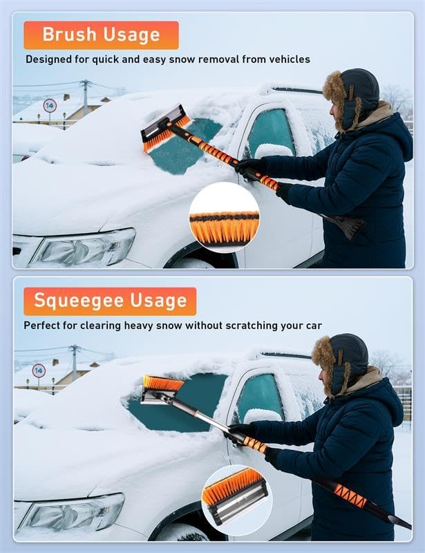 EcoNour 49" Extendable Squeegee Snow Brush and Ice Scraper for Car Windshield & Windows | 270° Telescopic Snow Broom with Pivoting Squeegee | Heavy Duty Car Snow Removal Tool for SUV, Truck & Car
