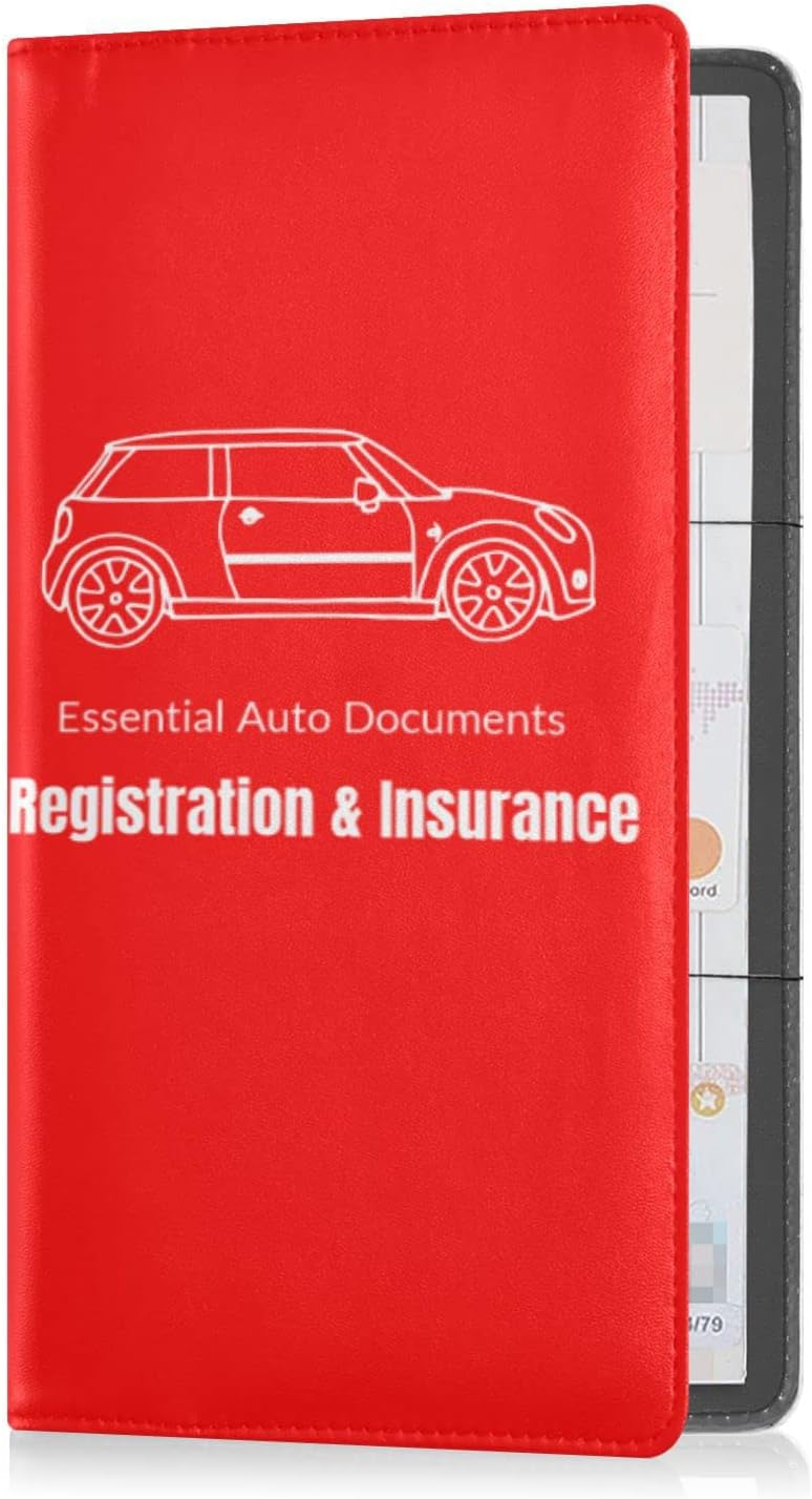 Custom Car Registration and Insurance Card Holder Personalized Leather Glove Box Organize Men Women Wallet Accessories Case for Cards, Essential Document Driver License Red