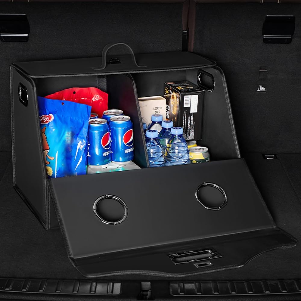 Leather Trunk Organizer,Foldable,Multi-Compartment,With Breathable Holes for Car SUV Truck MPV,Camping Picnic,Home Large 26 * 13.7 * 13.7 inch Orange