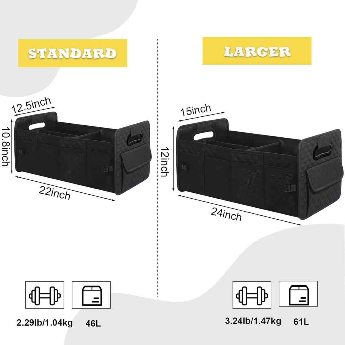 Car Trunk Organizer for SUV, Collapsible Car Storage Organizer Large Black