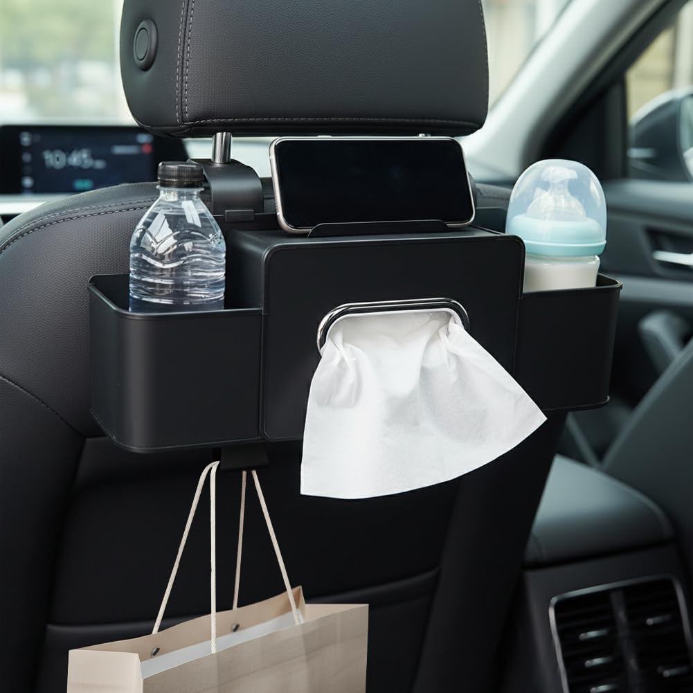 Car Backseat Organizer, Multifunctional Car Seat Back Storage Bag with Cup Phone Holder Tissue Box, Durable Automotive Travel Accessories, Universal for SUV, Sedan, Truck(COLOR:Black)