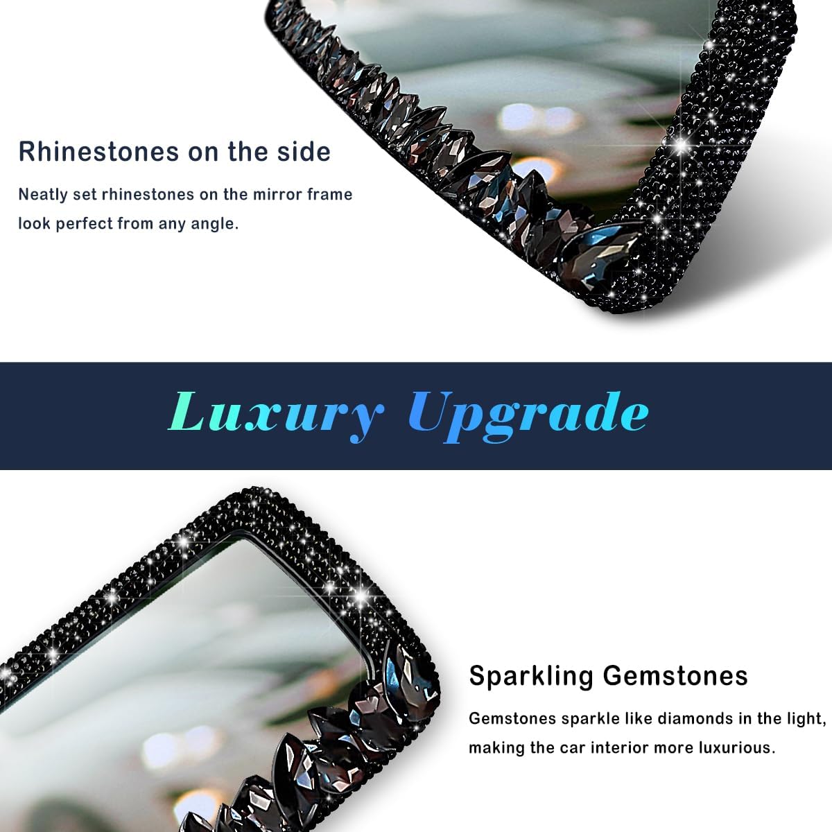 Bling Car Rearview Mirrors Decorations Rear View Mirror with HD Glass Rhinestones Automotive Interior Mirrors diamond Bling car Accessories for Women
