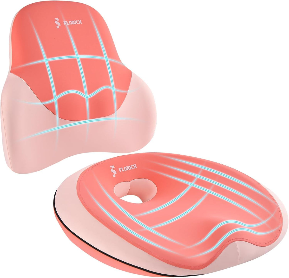 FLORICH Seat Cushion and Lumbar Support Pillow for Office Chair Car Neck Headrest Pillow Memory Foam Seat Pads Pressure Relief Back Cushion and Carseat Pads(Purple Pink)