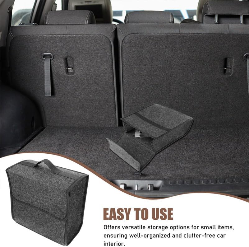 2-Pack Felt Car Trunk Organizer with Lid: Small Collapsible Cargo Storage Box Bin for Compact Sedan &amp; SUV - Anti-Slip Noise-Free Auto Interior Storage Bag for Groceries &amp; Tools, 11.79"x11.00"