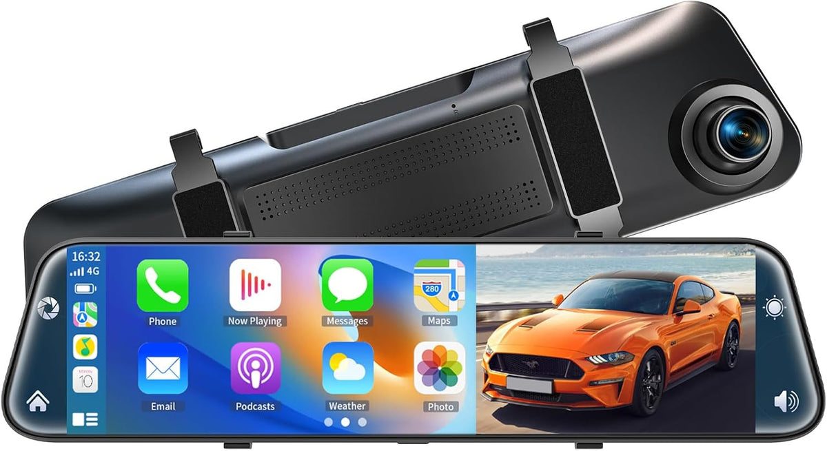 4K Rear View Mirror Camera with Carplay&Android Auto 12" Mirror Dash Cam