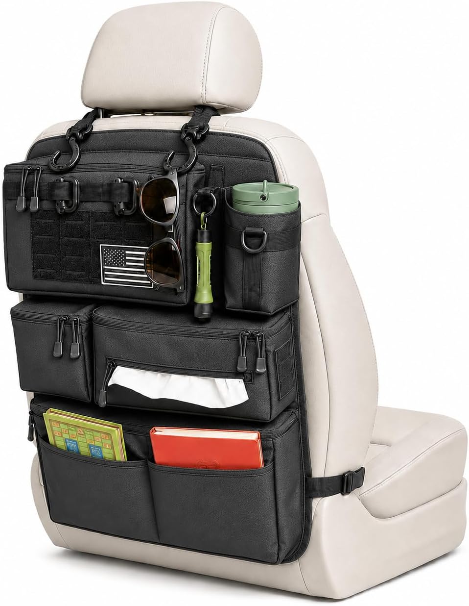 Backseat Car Organizer, Tactical MOLLE Seat Back Organizer with 6 Pockets